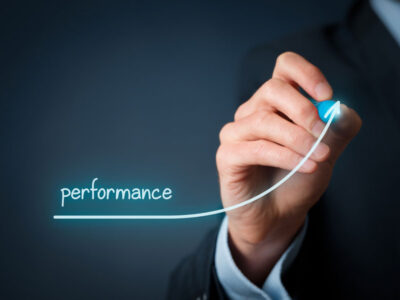 Performance written with a line and an arrow moving up indicating increased performance.