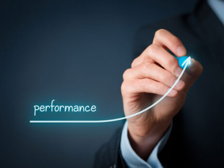 Performance written with a line and an arrow moving up indicating increased performance.